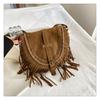 Tassel Bag Brown Retro Western Denim Bag Niche Ethnic Bohemian Messenger Bag Women's Trendy Shoulder Bag