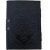 HANDMADE Antique Black Leather Diary - Triple Moon Embossed Journal with Stone and 200 Unruled Pages