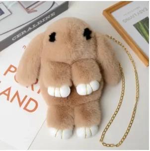 Cute Fluffy Rabbit Fur Pompoms Chain Bag Women Cartoon Rabbit Sling Bag Fluffy Bunny Shoulder Plush Backpack Girls Birthday Gift