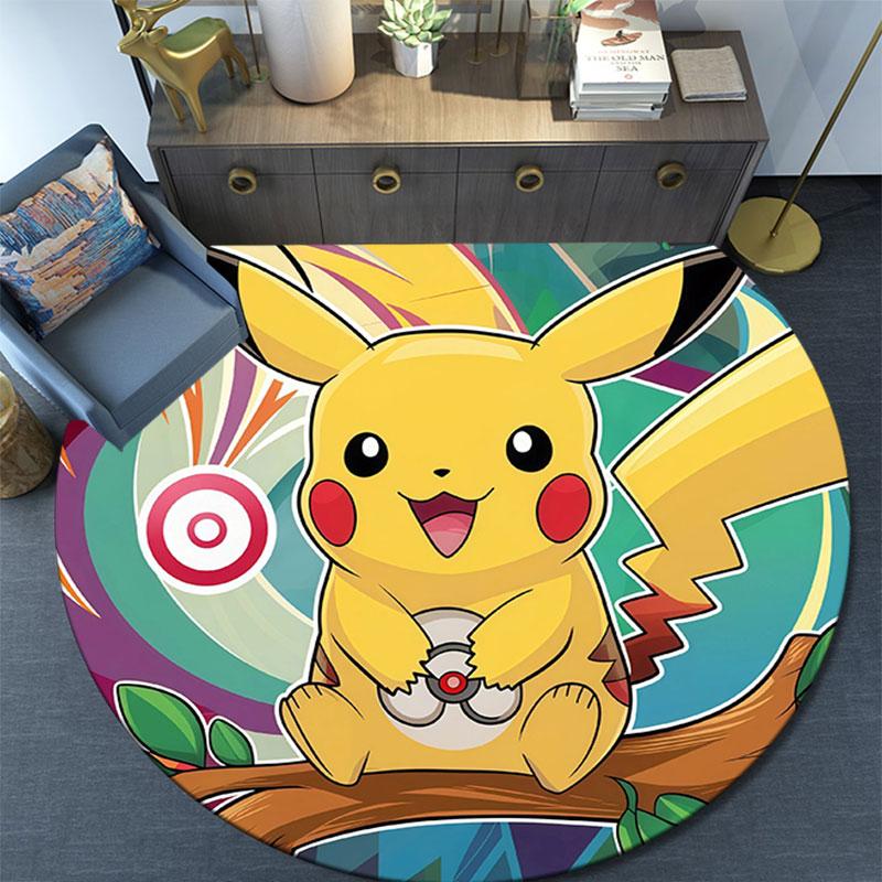 Pikachu,Round Area Rug,Carpet Rug for Living Room Bedroom Sofa Playroom Decor,Non-slip Floor Mat