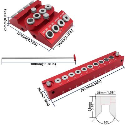 Aluminum Alloy Self Centering Dowel Jig W/ Positioning Rod, for Flat Round Corner Drilling Cable Railing & Woodworking Project