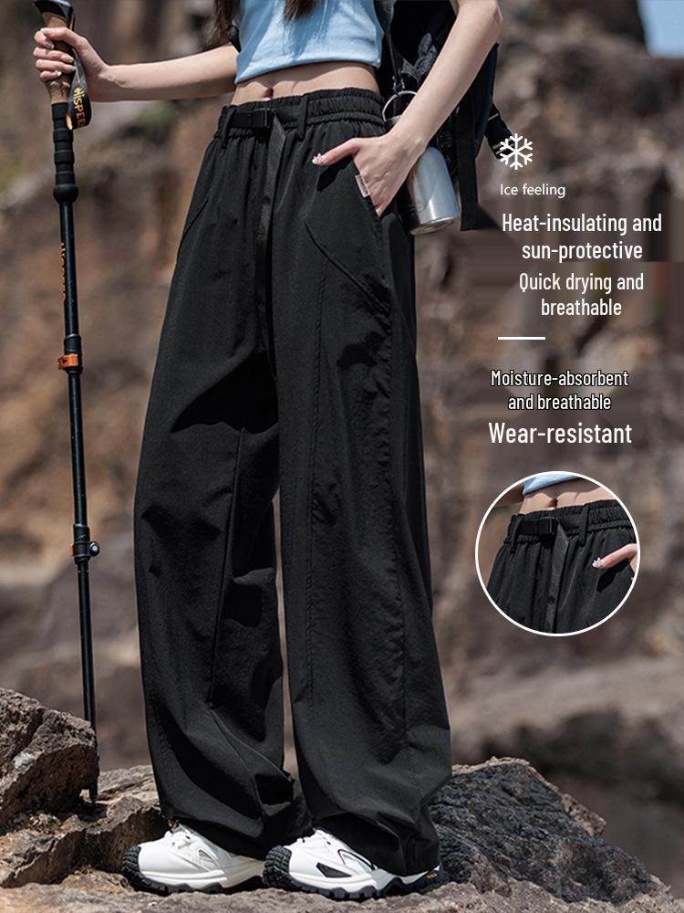 Women's Quick-Dry Ice Silk Wide-Leg Cargo Pants for Hiking & Casual Wear
