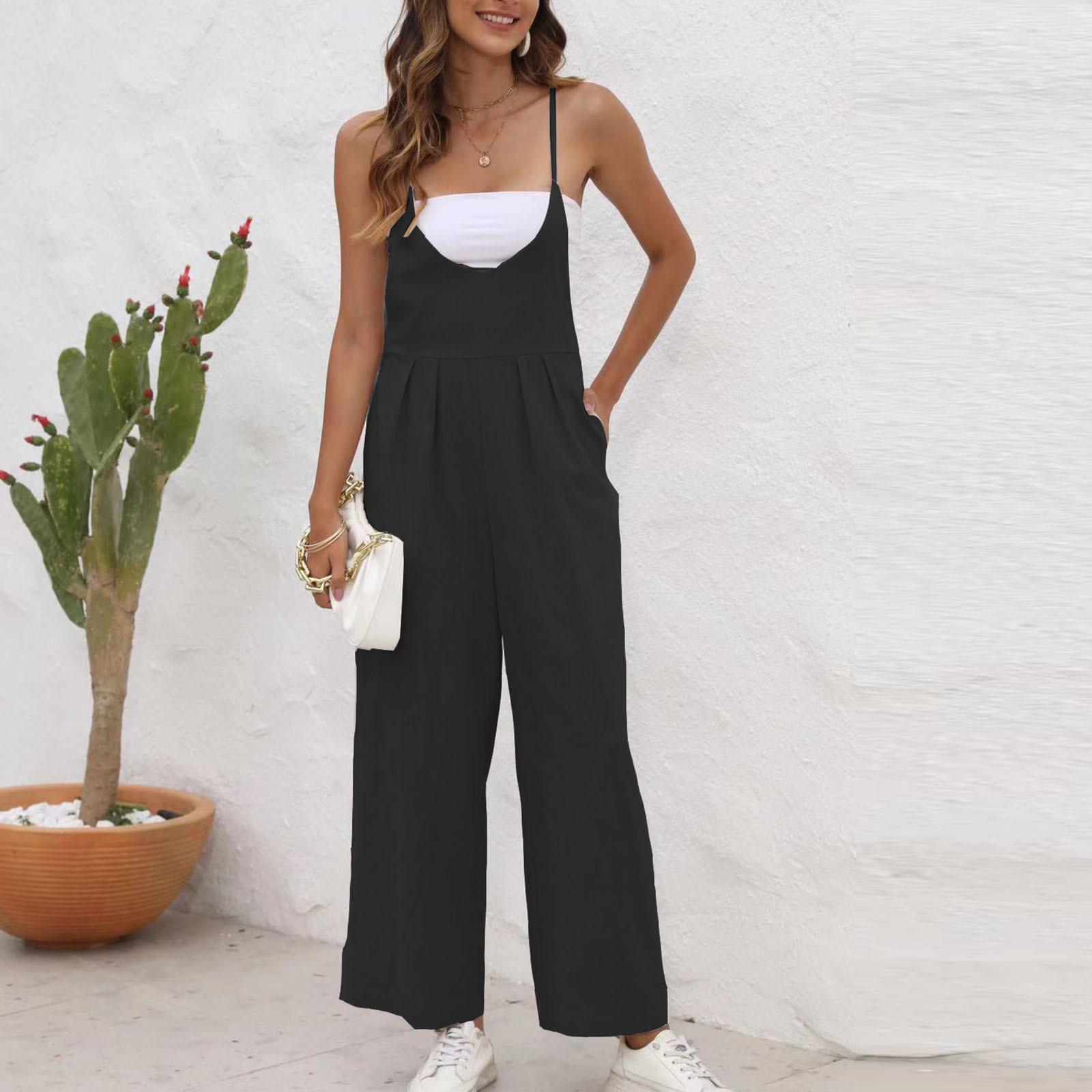 Женские модные летние однотонные брюки без рукавов с v-образным вырезом — фото 4