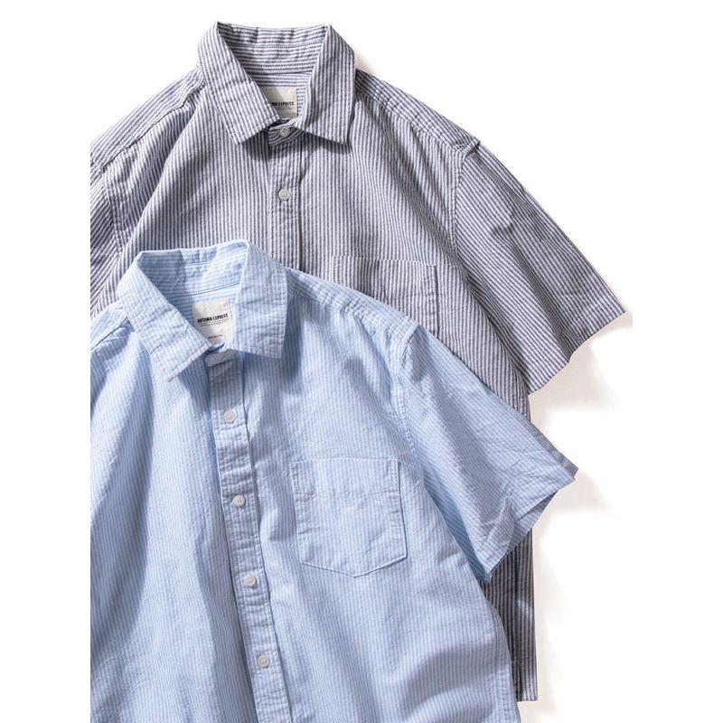 Striped Short-Sleeved Shirt Men's Summer Cotton Oxford Top Simple Japanese Style Artistic Retro Loose Casual Shirt