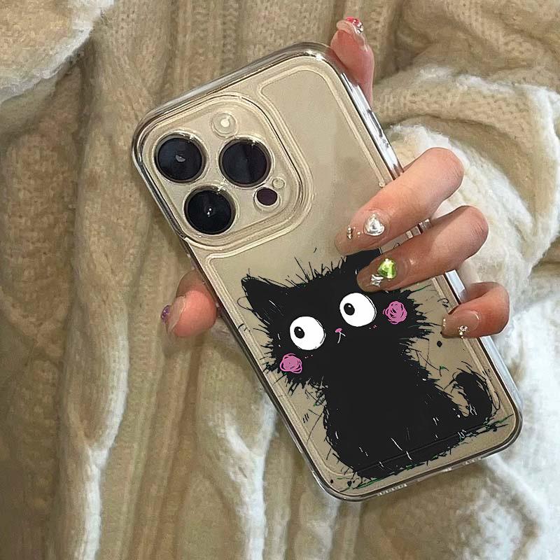 Applicable to iPhone17 creative cute little black cat space phone case Apple 16promax soft case 14/13 generation