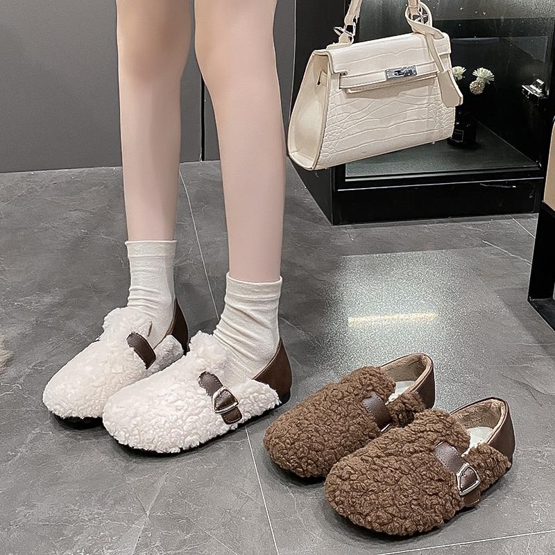 Soft Elegant Women Shoes Female Footwear Loafers Fur Fall Winter Mary Janes Rome Fabric Flat Basic Flock Luxury Shoes Women