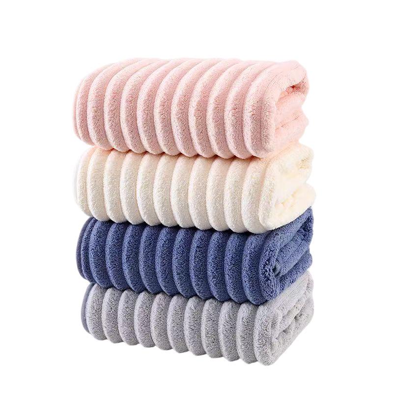 Candy Stripe Coral Fleece Towel - Thick & Soft, Water-Absorbent, Perfect for Bath, Face, and Hair Drying.