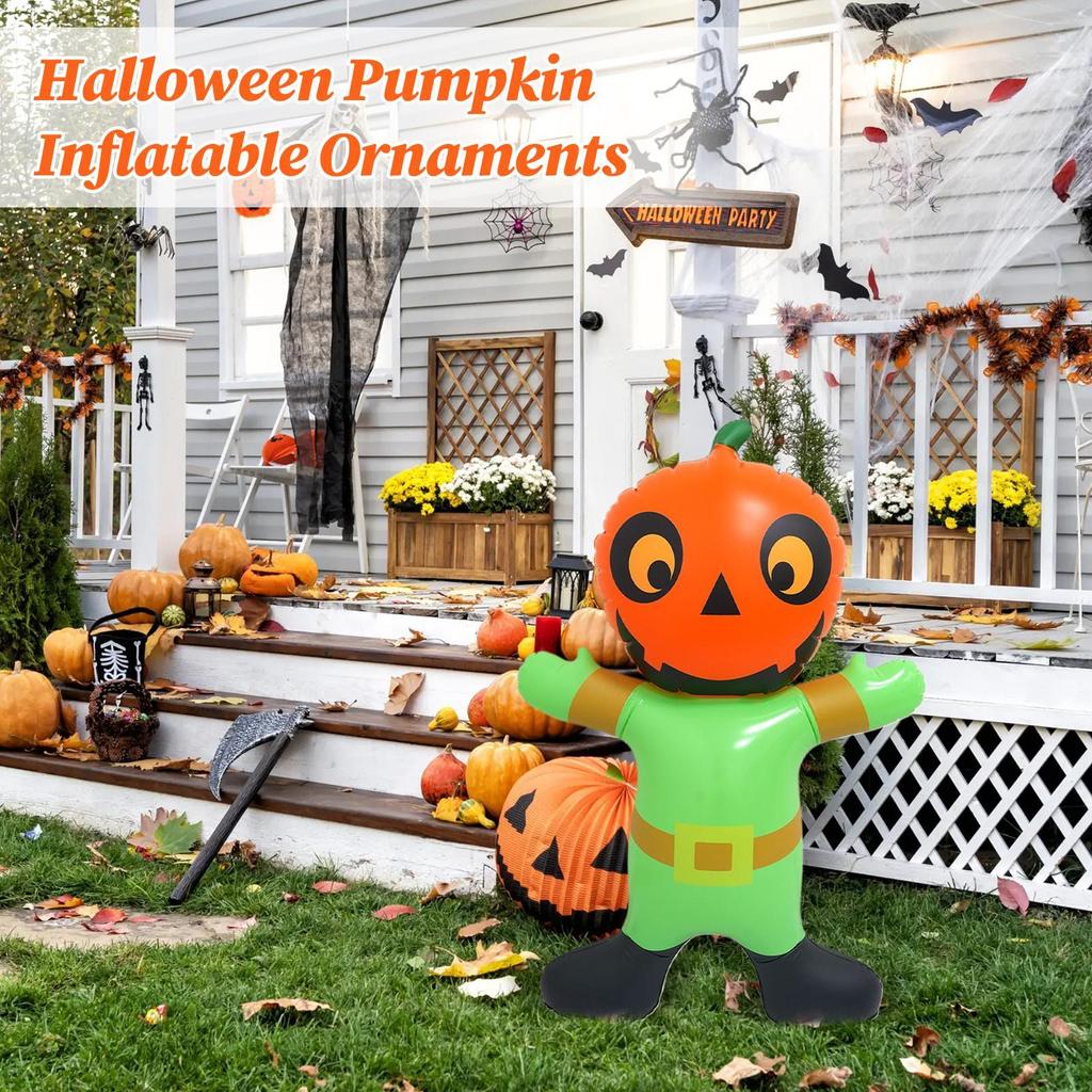 Halloween Inflatable Pumpkin Halloween Decorations PVC Scary Blow Up Pumpkin Man Festive Atmosphere Props for Living Rooms Lawn