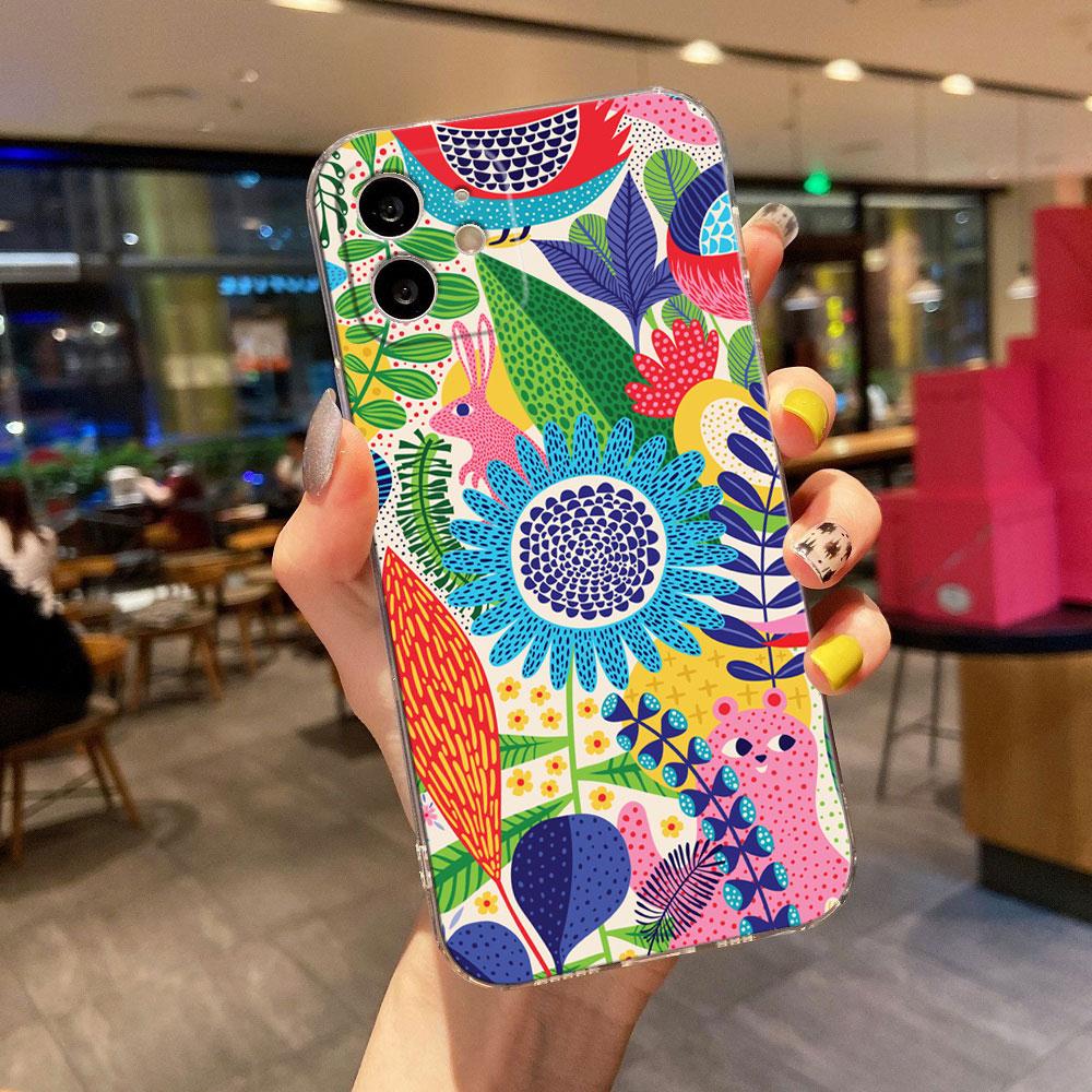 Tropical Jungle Print Leopard Sloth Clear Phone Case For iPhone 15 14 11 12 13 Pro Max Mini XS XR 8 7 Plus Back Cover Soft Cases