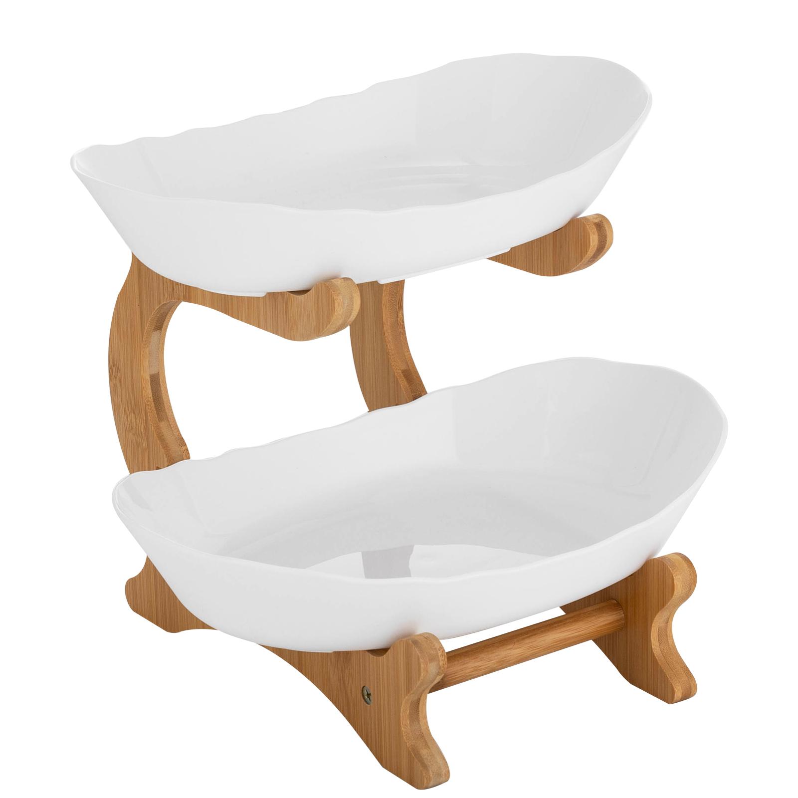 

2 Tier Fruit Bowl Bamboo Stand, Detachable Modern Fruit Basket for Kitchen Counter, Table Centerpiece for Party Wedding Dessert белый