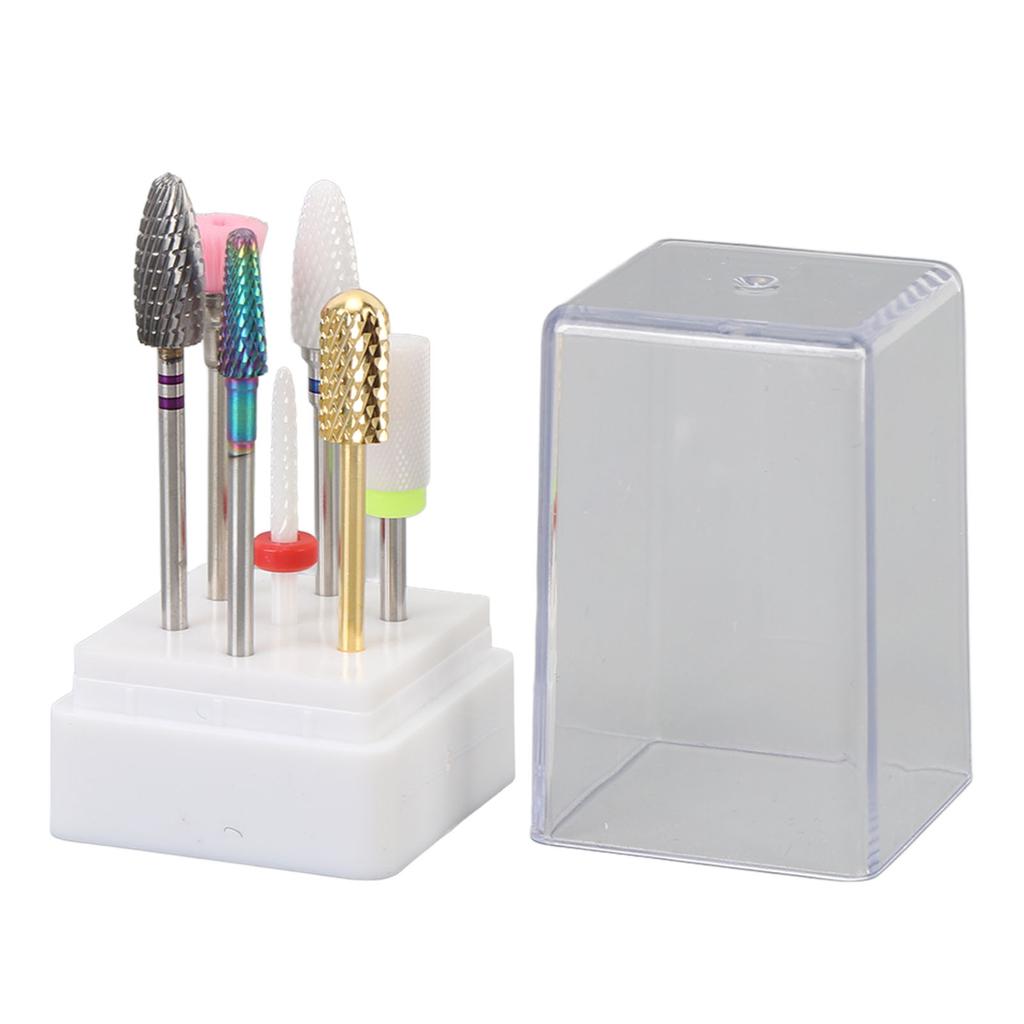 7pcs Nail Drill Bits Kit Tungsten Carbide Portable Grinding Heads Manicure Tools with Storage Box
