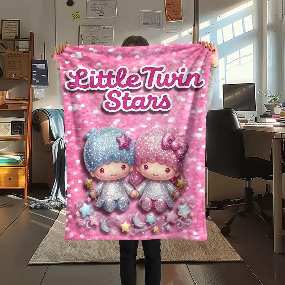 1PC Little Twin Stars Print Flannel Blanket, High quality All Seasons, Home Decor, Warmth and Comfort, Perfect for Christmas Gifts