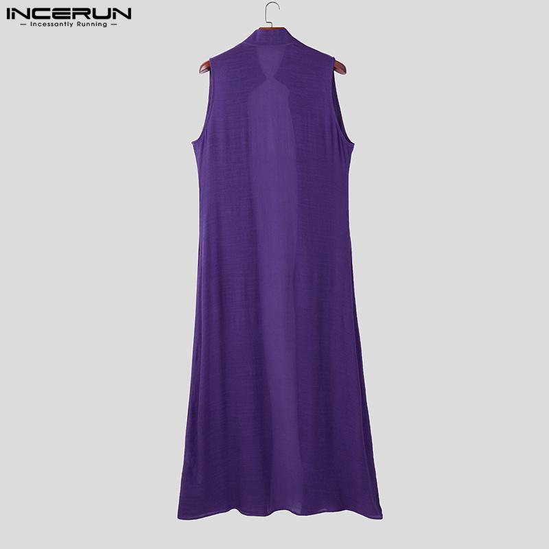 INCERUN Summer Men Satnd Neck Sleeveless Open Front Casual Loose Long Tanks Cardigan