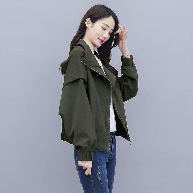 

Женская модная бейсбольная куртка с длинным рукавом в корейском стиле, повседневная, свободная, приталенная, верхняя одежда, топ для весны и осени 2XL армия зеленый