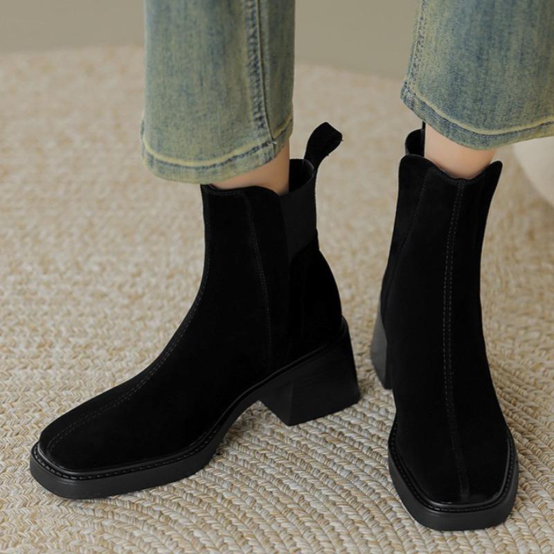 Suede Women Chunky Ankle Boots Fashion High Heels Shoes New Trend Pumps  Winter Goth Casual Cozy Heeled Chelsea Short Botas