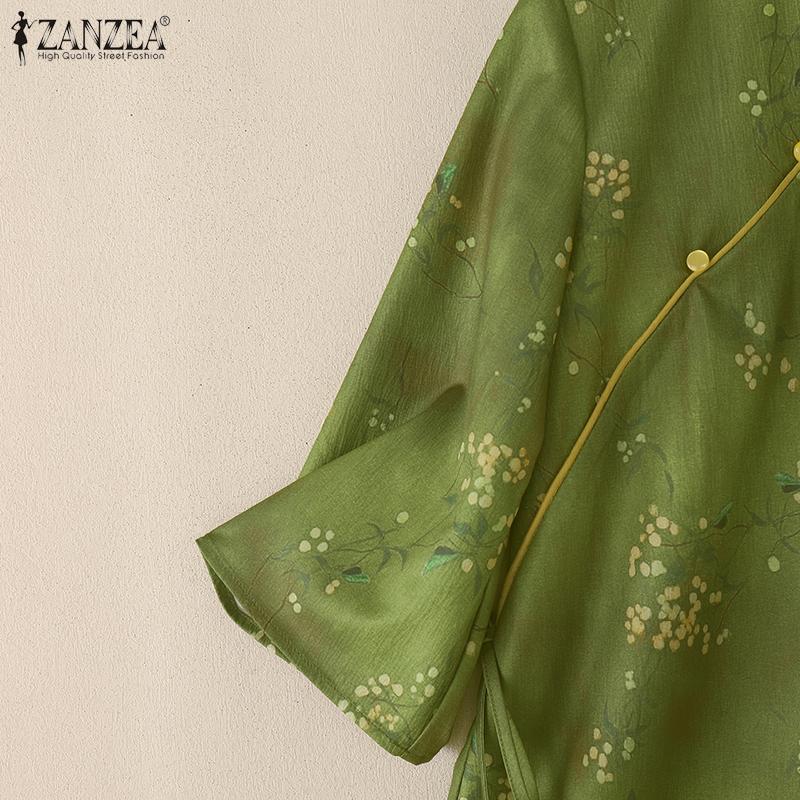 ZANZEA Vintage Women Half Sleeve Side Buttons Floral Print Ethnic Casual Blouse