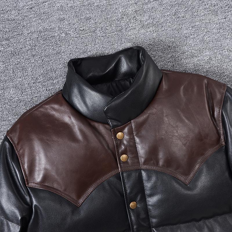 Thick Men Cowhide Leather Jacket Warm Genuine Cow Leather Duck Down Coat For -25~0 Degree Winter Clothing