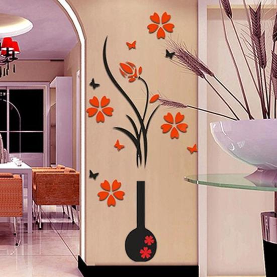 Removable 3D Vase Flower Tree Wall Stickers Home Decal DIY Living Room Decor