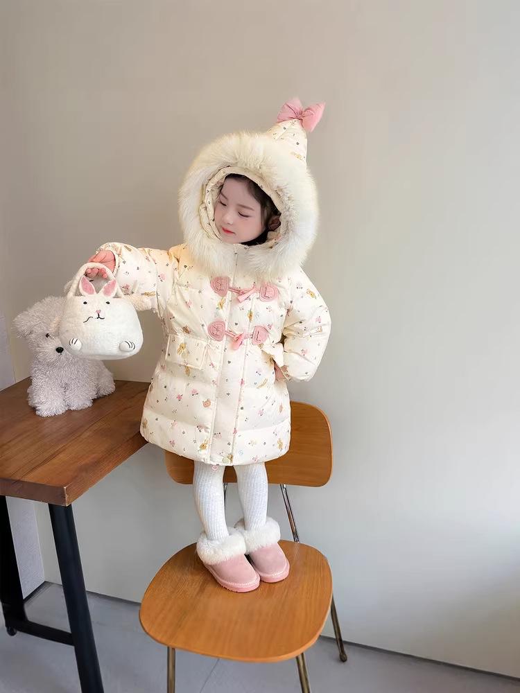 2025 Winter Girls' Long Down Jacket - Thick, Fashionable, and Stylish for Toddlers and Girls