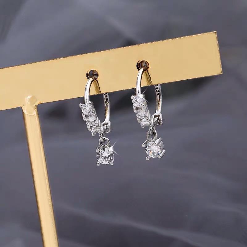 Beixi S925 Sterling Silber Strass-Creolen für Damen - Mini Rundes Dünnes Design