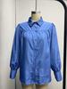 Women Loose Solid Color Button Down Shirt with Pleated Lantern Sleeves