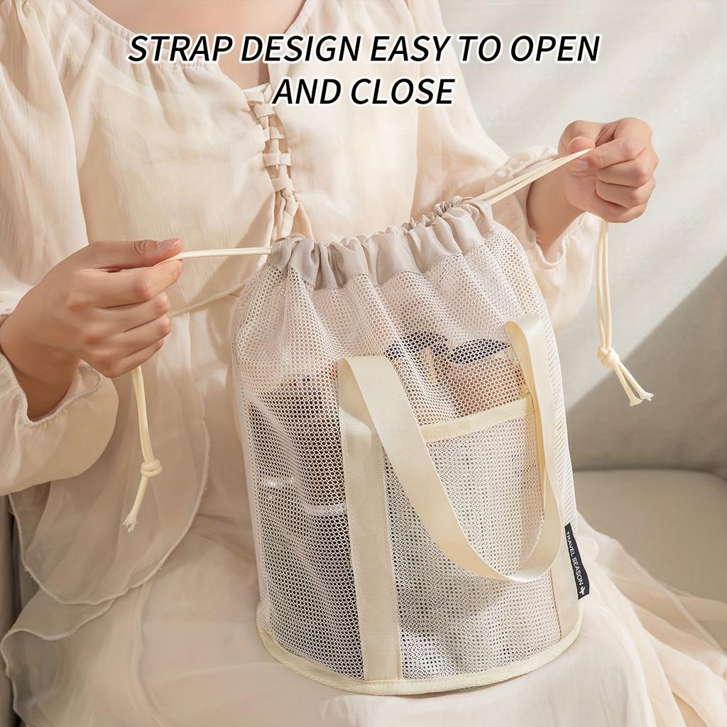 Large-capacity Drawstring Mesh Beach Bag Storage Pouch, Can Be Worn As A Shoulder Bag or Carried By Hand