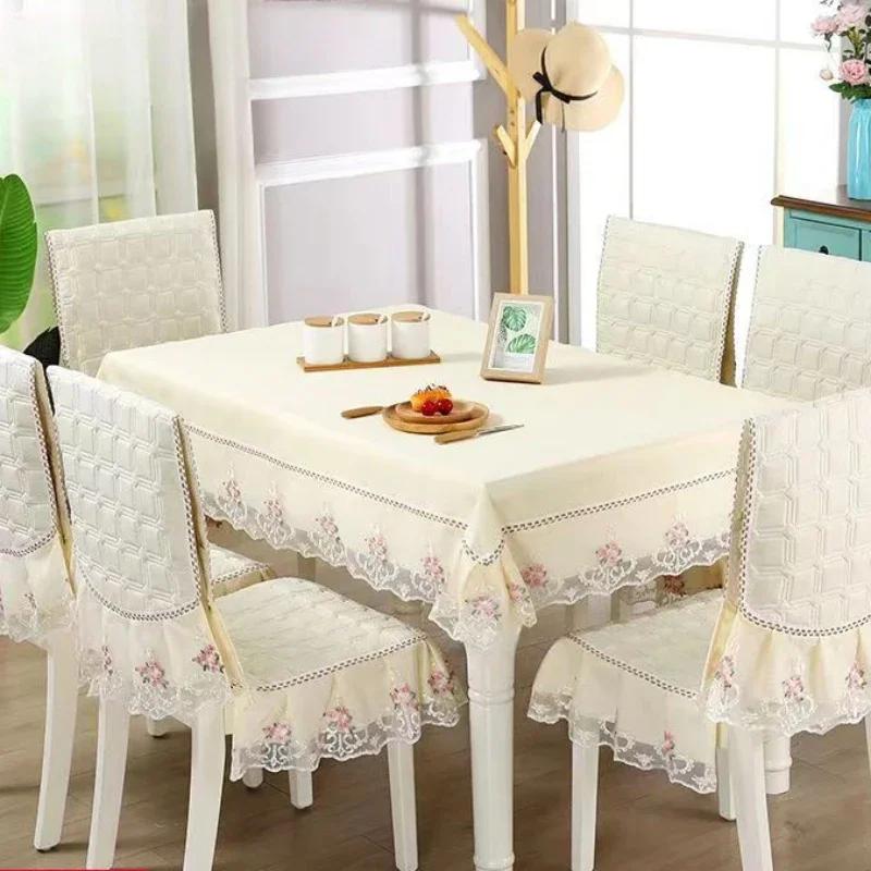European Style Non Slip Dining Table Fabric Lace Edge Printed Chair Cover Four Seasons Universal Dining Chair Cushion Cover