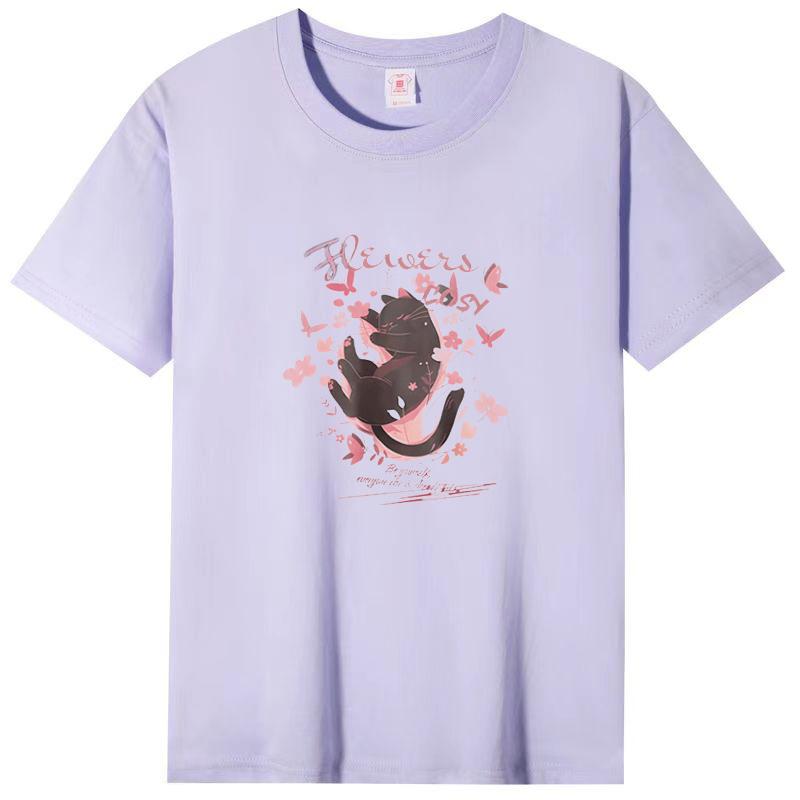 Bayan Yaz Popüler Kısa Kollu Tişört Pamuk Nefes Alabilir Bol Üst Baskılı Tişört Günlük