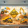 Sfondo striscione per festa di compleanno a tema veicoli da cantiere con bulldozer  escavatori  camion ribaltabili e altri da cantiere