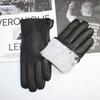 New men's deerskin driving gloves leather corrugated winter thickening warm imitation rabbit fur lining straight gloves autumn