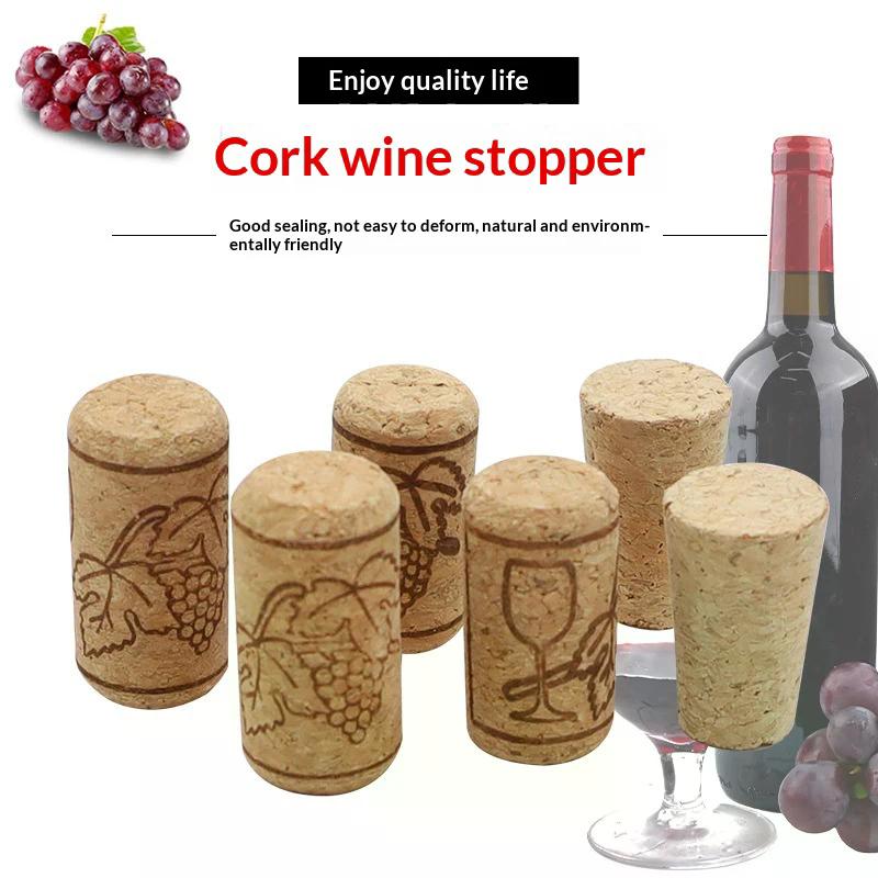 50Pcs Printed Wine Corks Stopper Reusable Sealing Wood Lid Cap Wine Bottle Stopper For Bottle Bar Tools Kitchen Accessories