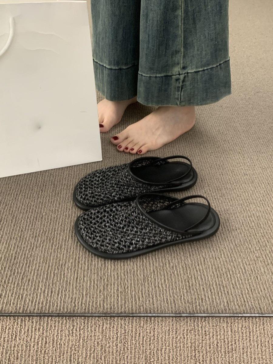 

Нишевый дизайн, ощущение полого, дышащие плетеные рыболовные туфли, сетчатый мешок, головные сандалии, женские летние плоские пляжные туфли 40 чёрный