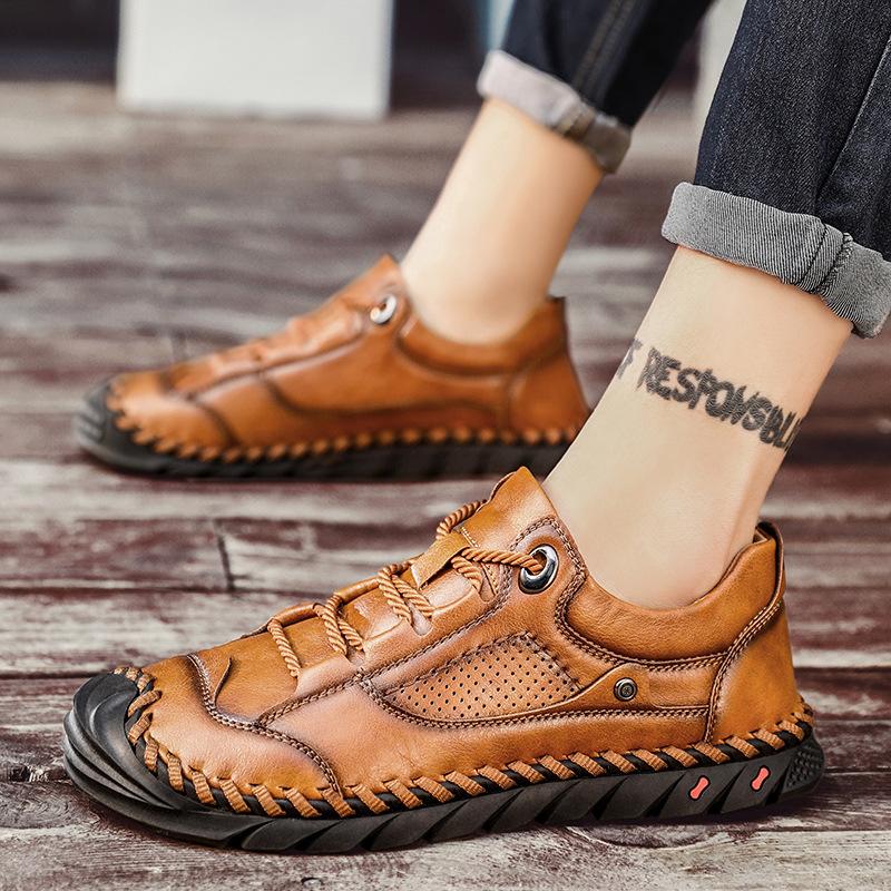 

Мужская дышащая обувь из натуральной кожи, весенняя британская тенденция, ретро-мода, мягкая поверхность, мягкая подошва, ручная работа, большие размеры, повседневная кожаная обувь 46 коричневый