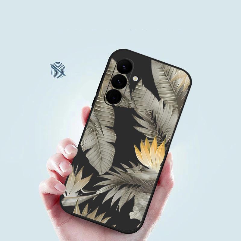 Luxury Golden Leaves Texture Soft Cover For Samsung Galaxy A56 A17 A26 A16 A36 A55 A54 A53 A15 S24 S25 FE S25 S22 S23 Ultra Plus Lanyard Soft Cover