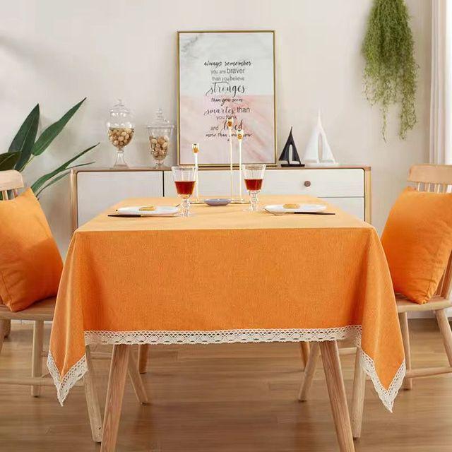 

Однотонная скатерть с кружевом из хлопка и льна, водонепроницаемая, маслостойкая, прямоугольная скатерть для свадебного обеденного чайного стола, украшение для стола 90x140cm оранжевый