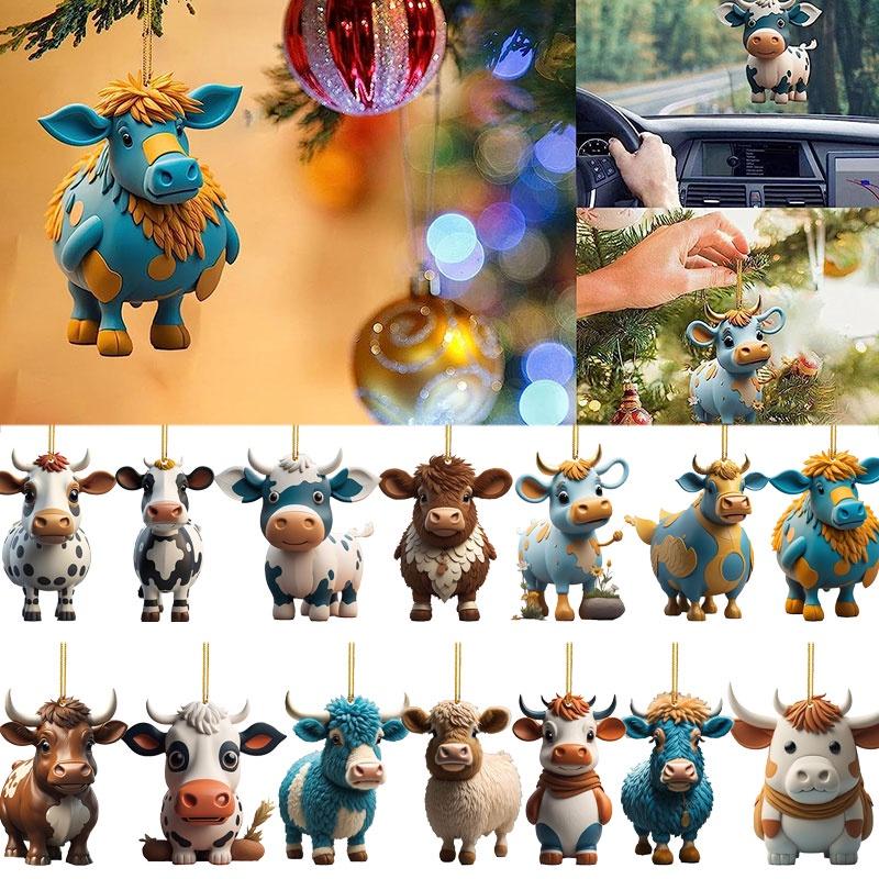 Colorful Cartoon Cow Car Hanging Ornament For Christmas Tree Home Decor