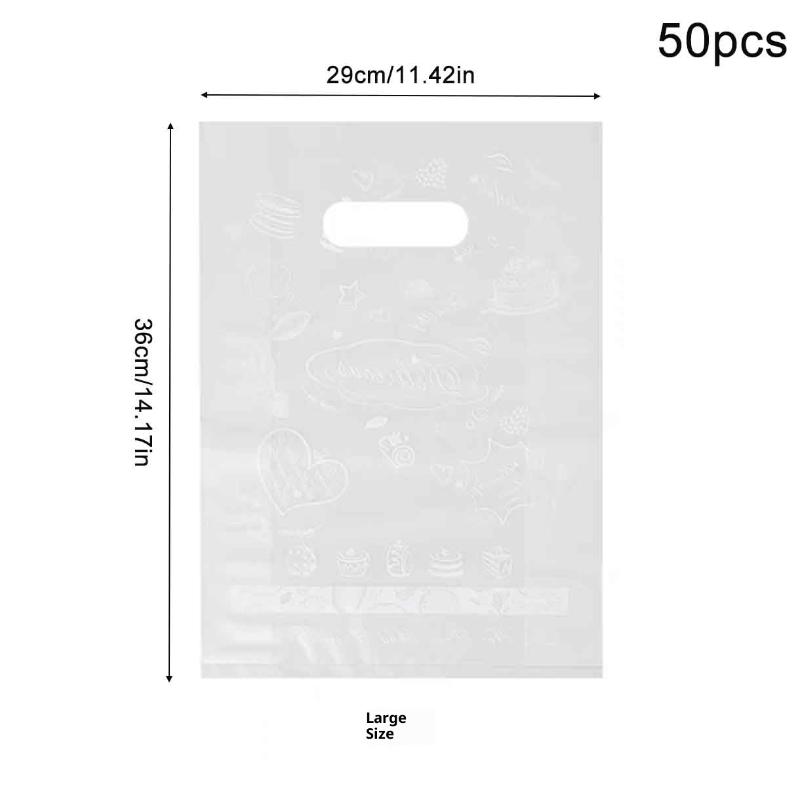 50Pcs Dessert Printed Plastic Gift Bags With Handle Gift Bag Perfect For Parties Holidays And Stores Cake Takeway Packing Bags