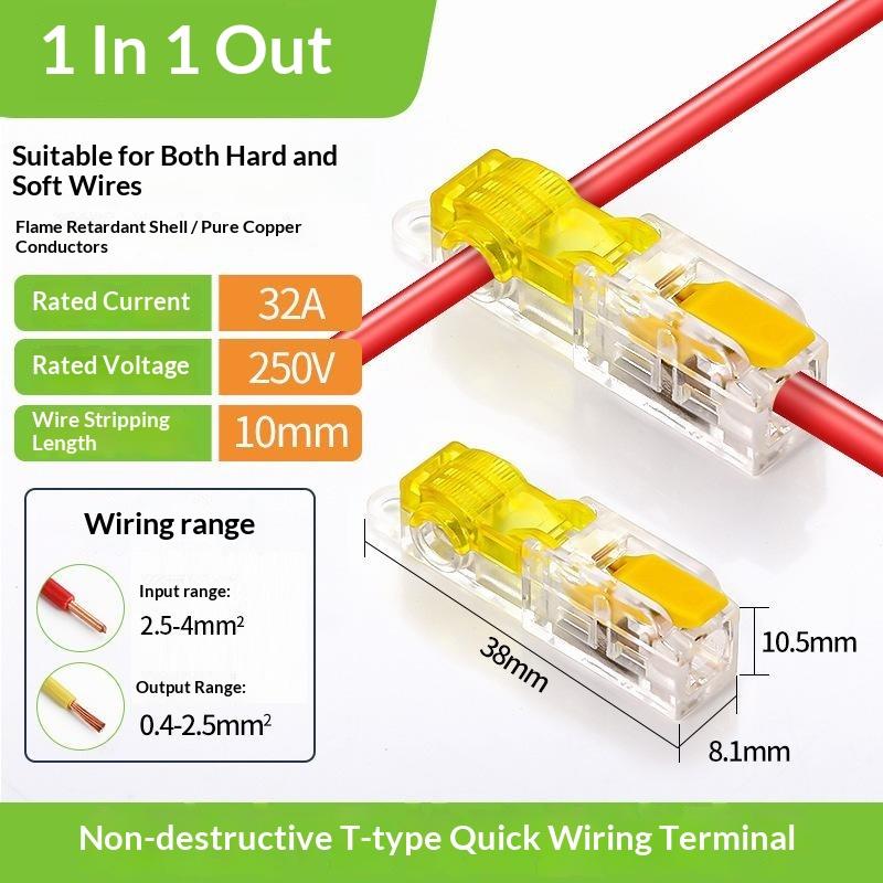 10Pcs T Type Electrical Cable Lever Connector Fast Stripping Free Crimp Terminal With Fixing Hole Awg 18-12