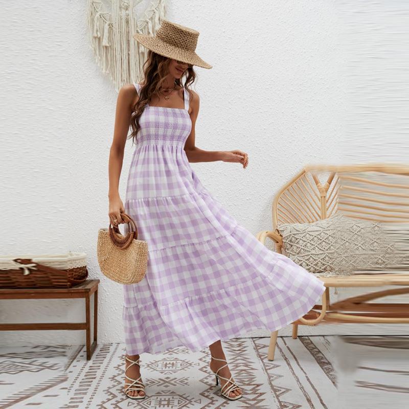 New Fashion Striped Suspender Waist Pendulum Bohemian Dress Women's Clothing