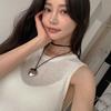 Goth Black Rope Big Heart Pendant Choker Necklace for Women Elegant Weave Knotted Bowknot Adjustable Chain Jewelry