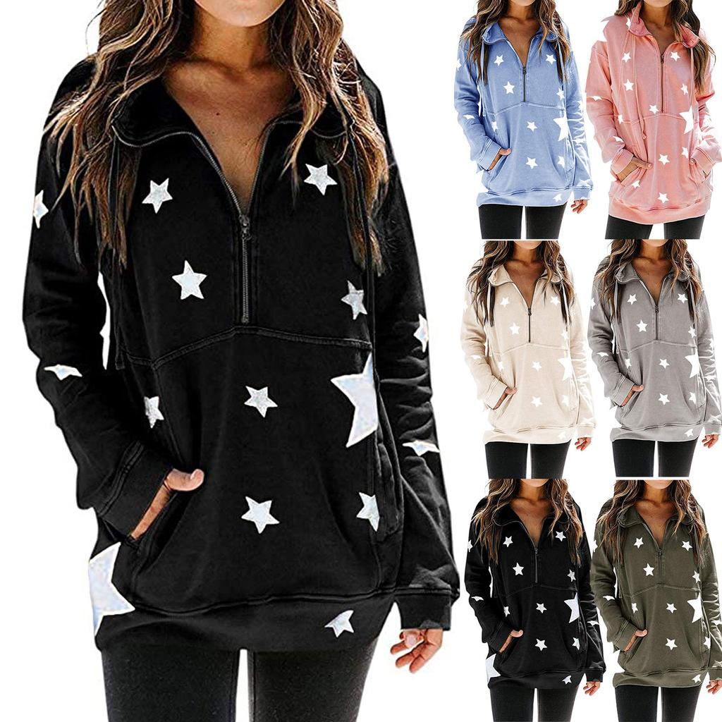 Drawstring Star Long Sleeve Hooded Sweater
