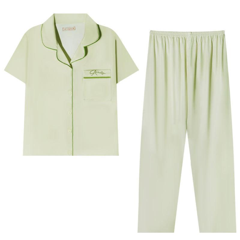 Pajamas Women'S Simple Matcha Green Summer Short Sleeve Trousers Lazy Home Small Fresh Homewear Two-Piece Set