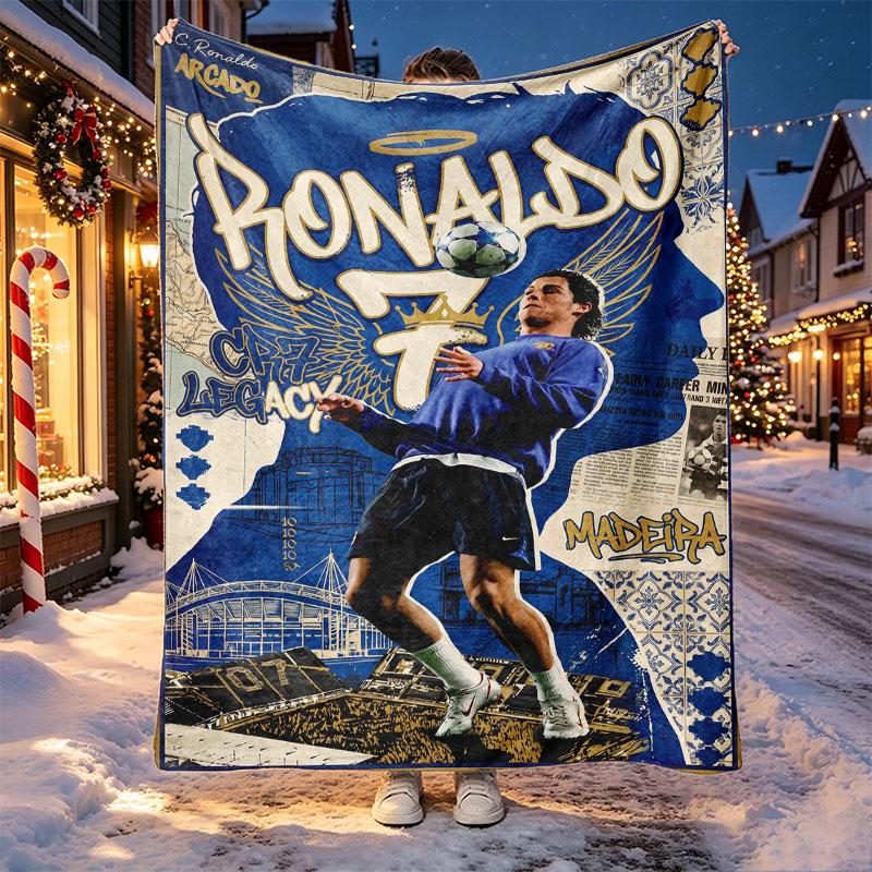Cristiano Ronaldo Pattern Blanket for Home Decoration, Bed, Sofa, Car Travel, Camping, Suitable for All Seasons, Birthday Christmas Gift