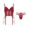 Women's Lace Corset Padded Cami Garter Panties Lingerie Set