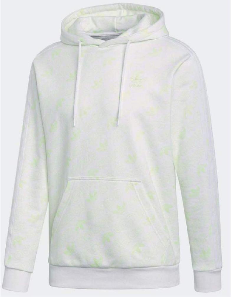 adidas Originals MONO HOODIE Monogram French Terry Pullover Size S Flash Yellow Sweatshirt, (162-168cm), GDD87, White/Light