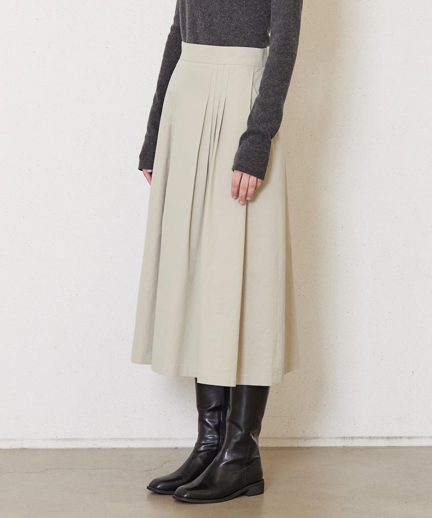 JUN BY JUN K 8-Pleat Cotton Skirt_Pale Khaki