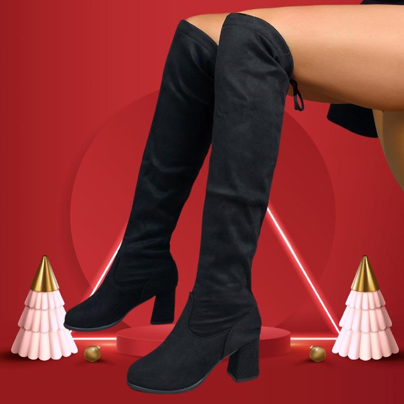 

Модные женские хлопковые сапоги на толстом каблуке, зимние новые, с круглым носком, из замши, со шнуровкой сзади, противоскользящие, износостойкие, ботфорты 40 чёрный