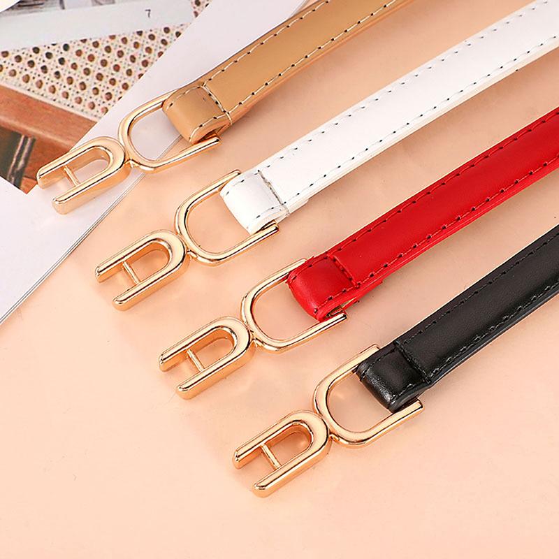 Cinto Feminino Simples de Couro Fino para Vestido Ajustável Cinto Fino de Cintura Cinto de Vestido com Fivela Dourada Vintage Couro Sintético