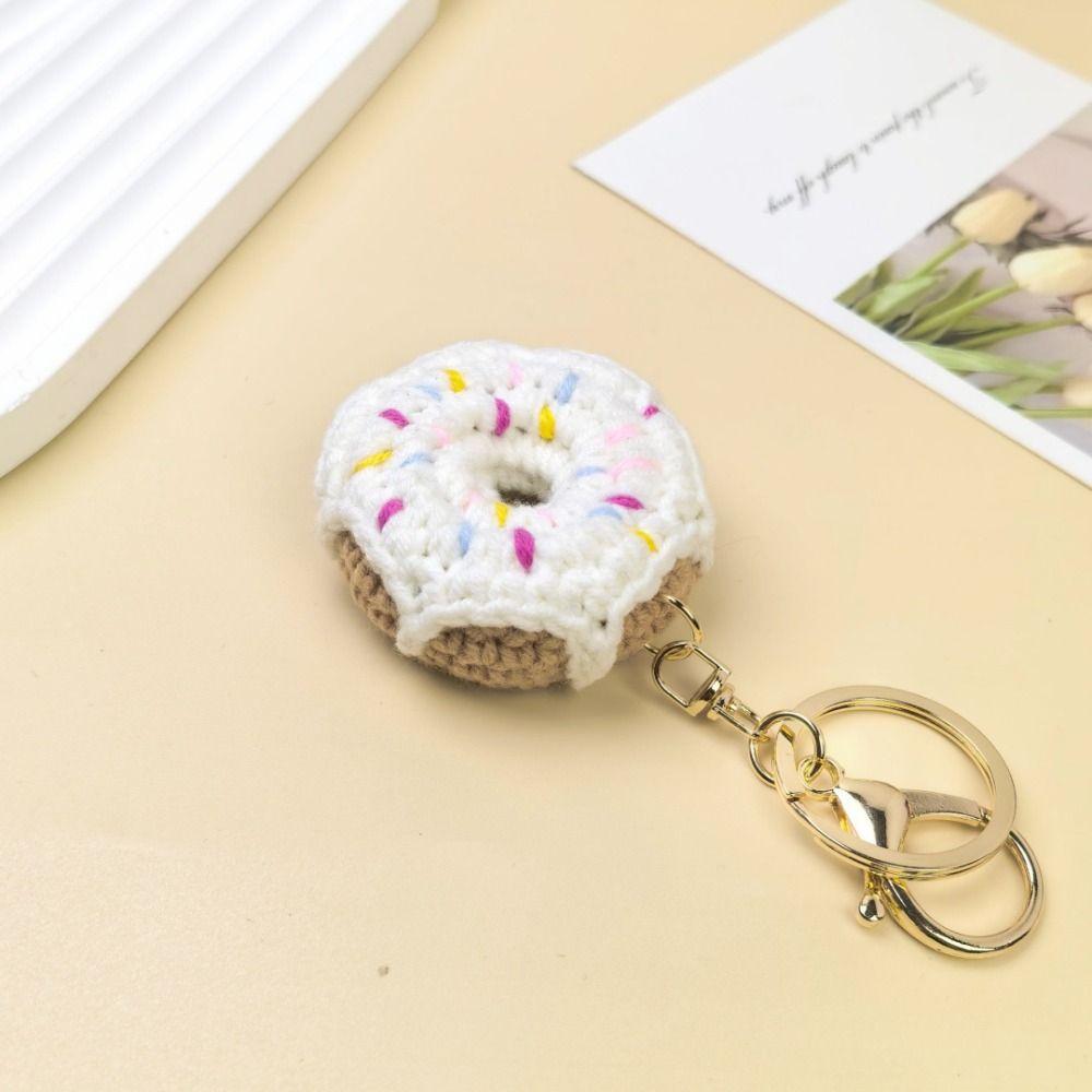 Mini Crochet Donut Keychain Colorful Food Shape Key Ring Handmade Knitted Keychain Bag Pendant