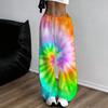 Damen Mehrfarbig Spiralmuster Weites Bein Hose Elastischer Bund Kordelzug Lockerer Sitz Sommer Lässig Strand Resort Lange Hose Stree